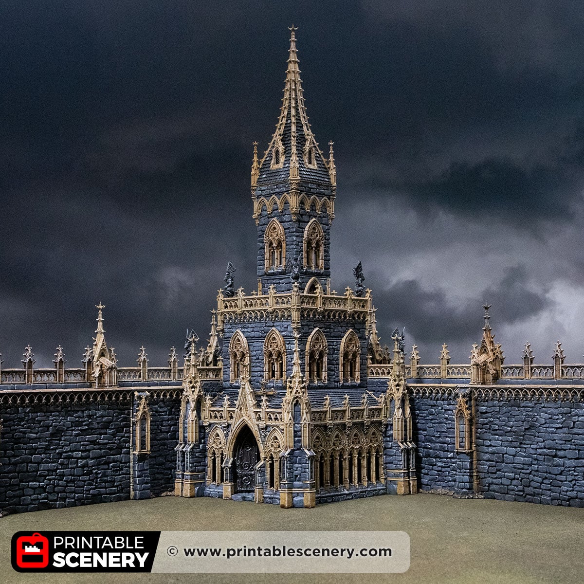 3D printed and Painted Cloister Tower from Darkness and Desolation for wargaming and Tabletop RPGs