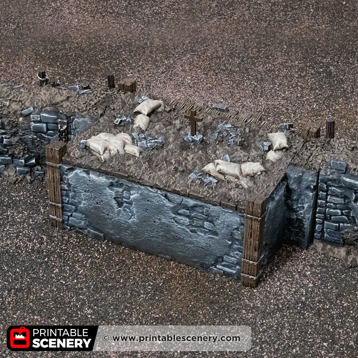 3D printed and Painted Wooden Dugout from Darkness and Desolation for wargaming and Tabletop RPGs