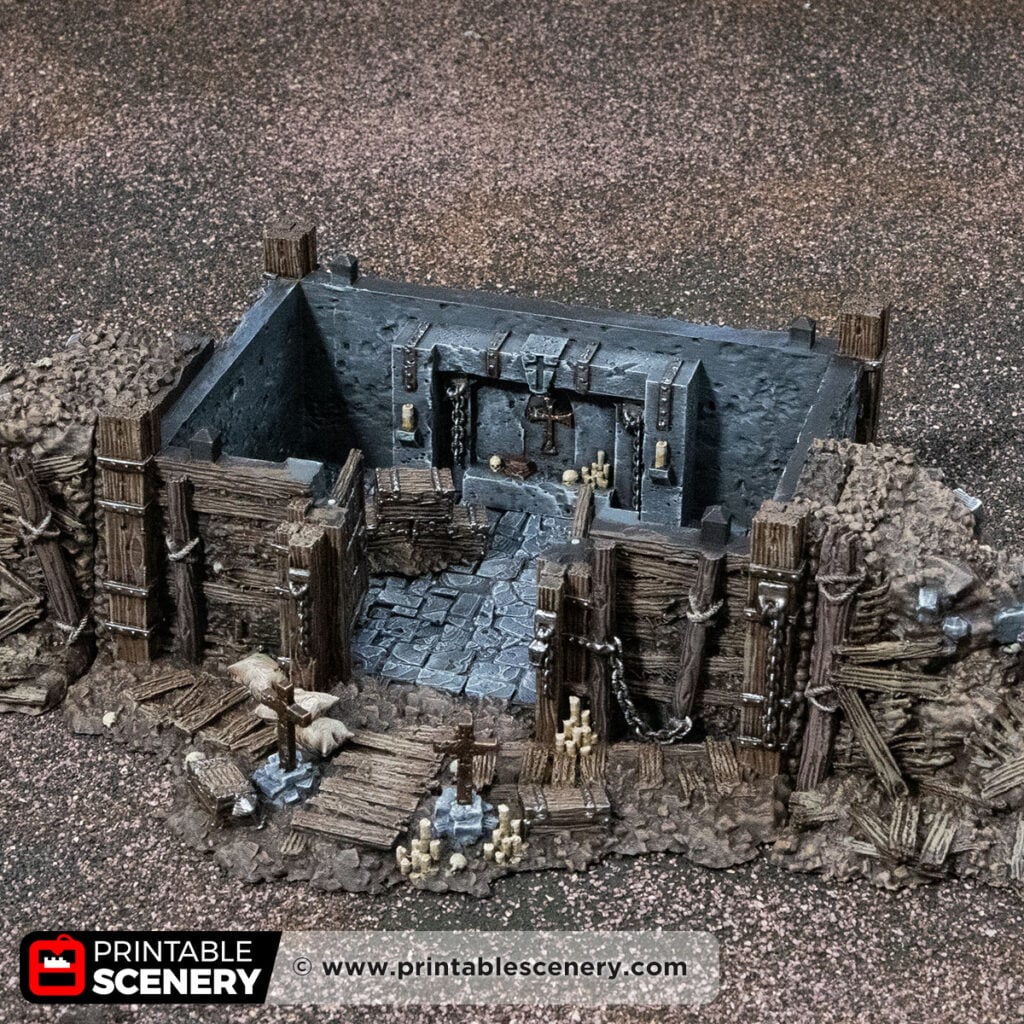 3D printed and Painted Wooden Dugout from Darkness and Desolation for wargaming and Tabletop RPGs