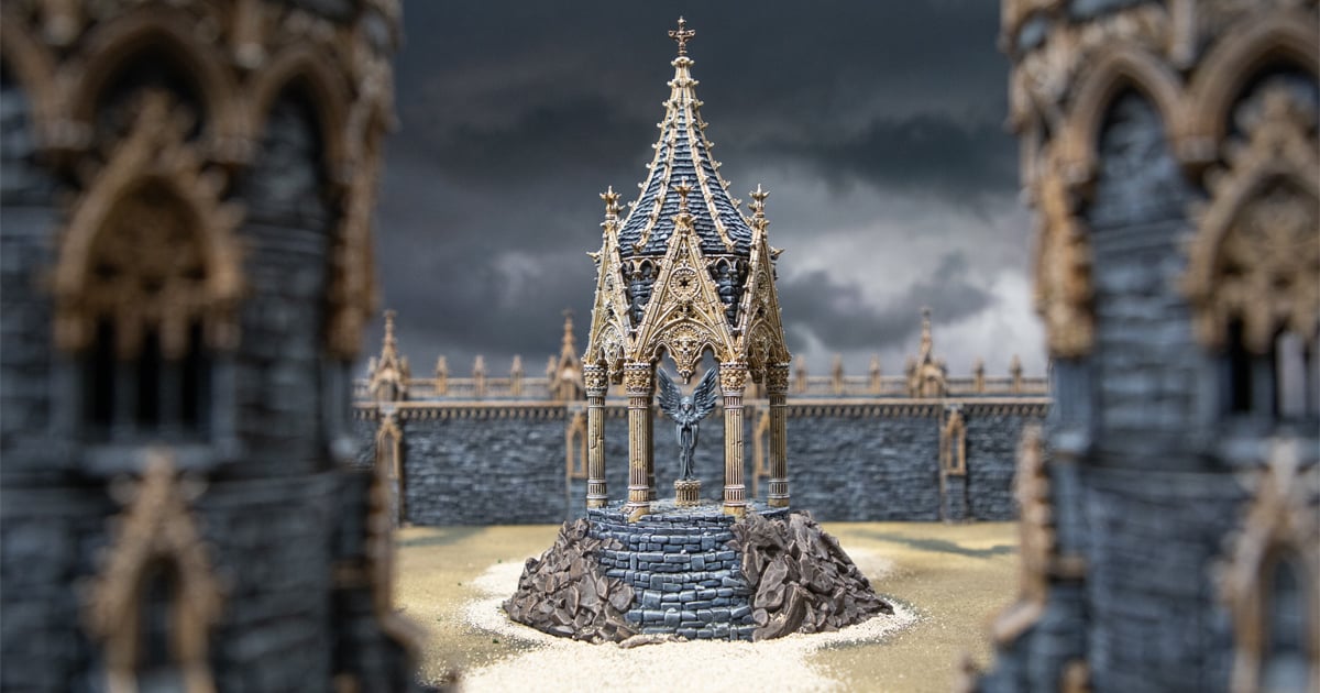 3D printed and Painted Angelic Shrine of Darkness from Darkness and Desolation for wargaming and Tabletop RPGs
